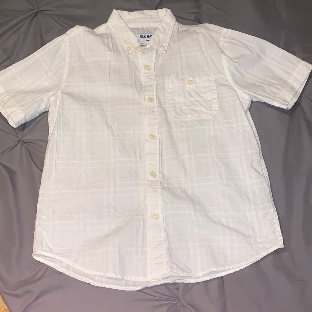 White old navy button down shirt, boys M(8).